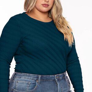 Culture Code Amina Crew Neck Textured Dark Teal Long Sleeve Bodysuit Size XL